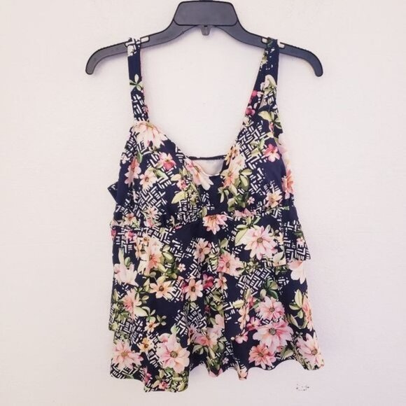 Girls Navy Floral Scuba Crop Top With Pants